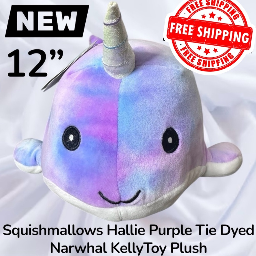 Squishmallows Hallie Purple Tie Dyed Narwhal 12" KellyToy Plush FREE SHIPPING